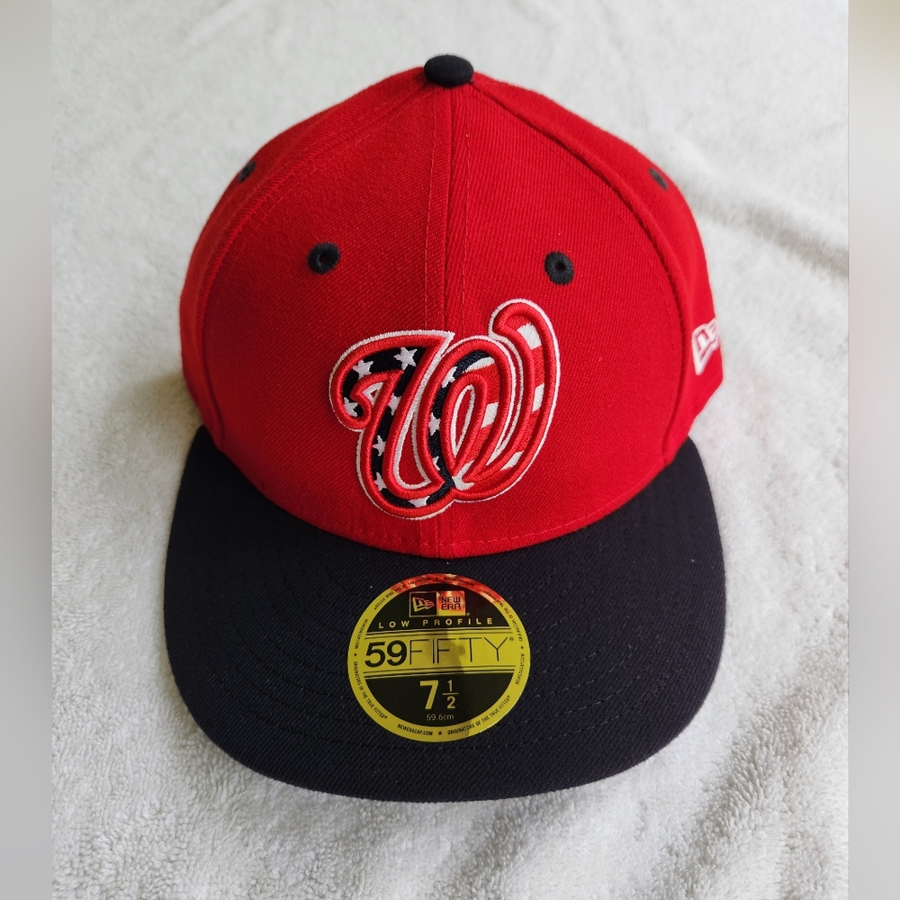NATIONALS|New Era 59fifty|Official On-Field Cap|Red w/Patriotic Logo| Size 7 1/2